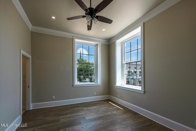 433 Main St, Natchez, MS 39120 - spare room with crown molding, a ceiling fan, dark wood finished floors, and recessed lighting