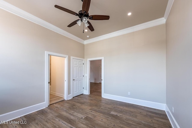 433 Main St, Natchez, MS 39120 - empty room with ornamental molding, a ceiling fan, wood finished floors, and recessed lighting