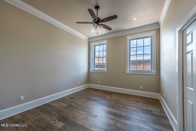 433 Main St, Natchez, MS 39120 - spare room featuring crown molding, ceiling fan, dark wood-type flooring, and recessed lighting
