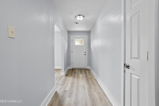 doorway to outside featuring light hardwood / wood-style flooring