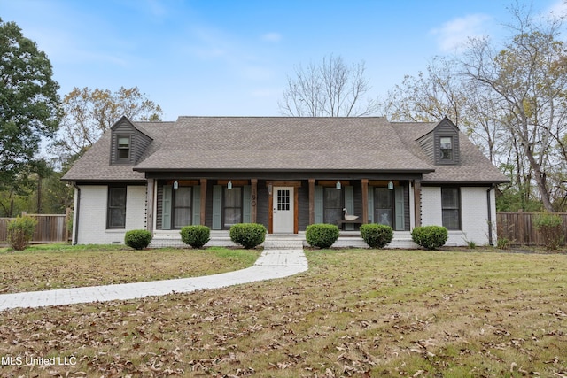 view of front of home with a front yard and a porch