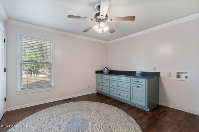 190 Briarwood Dr, Holly Springs, MS 38635 - bedroom with dark wood-type flooring, crown molding, baseboards, and a ceiling fan