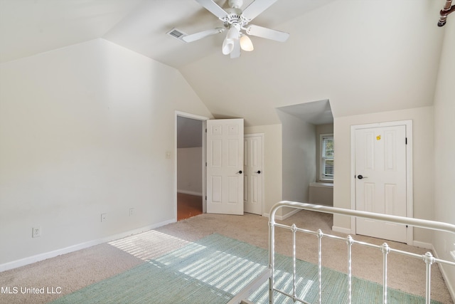 190 Briarwood Dr, Holly Springs, MS 38635 - unfurnished bedroom featuring carpet floors, lofted ceiling, baseboards, and ceiling fan