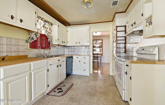 kitchen with sink, white cabinets, dishwasher, and electric stove