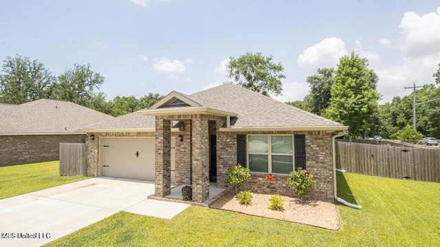 view of front facade with a garage and a front lawn