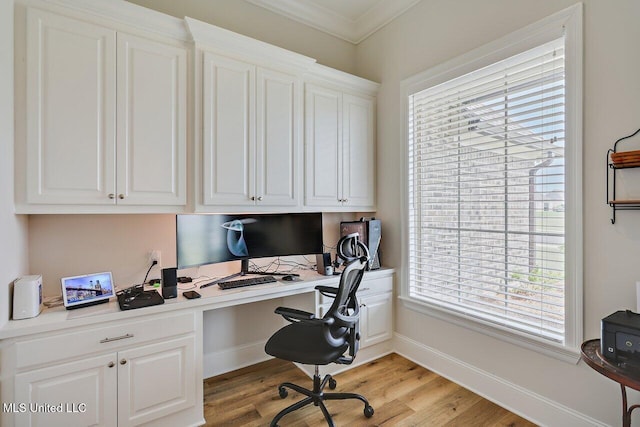 953 Glenwild Cir, Canton, MS 39046 - office space featuring built in desk, ornamental molding, and light wood-type flooring