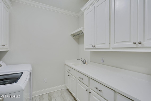 953 Glenwild Cir, Canton, MS 39046 - laundry room featuring cabinet space, independent washer and dryer, and crown molding