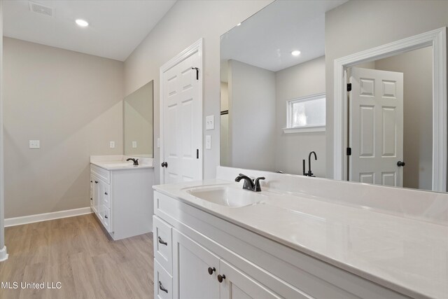 bathroom with wood-type flooring and vanity