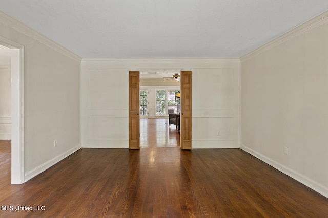 1757 Hillview Dr, Jackson, MS 39211 - unfurnished room featuring dark wood finished floors, ornamental molding, and a ceiling fan