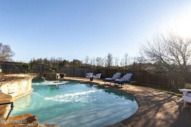 view of pool featuring a fenced backyard and a fenced in pool