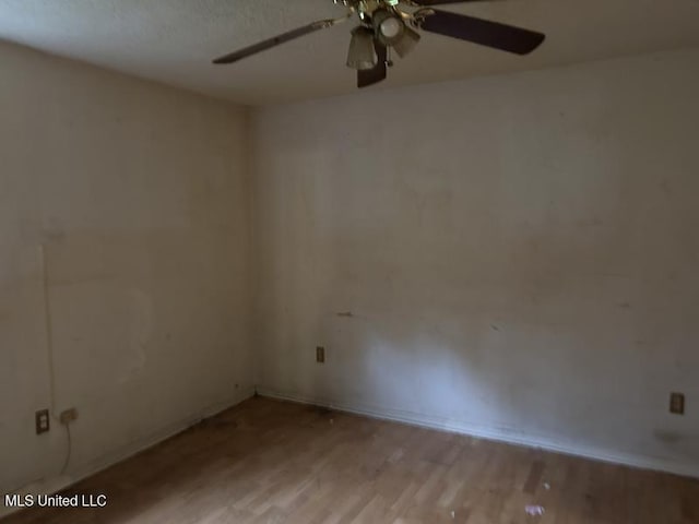 empty room with ceiling fan and light hardwood / wood-style flooring