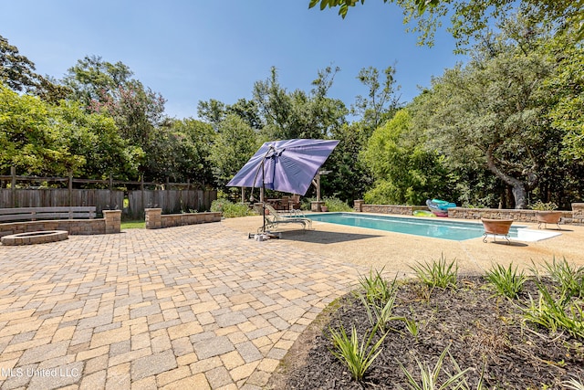 view of swimming pool featuring a patio