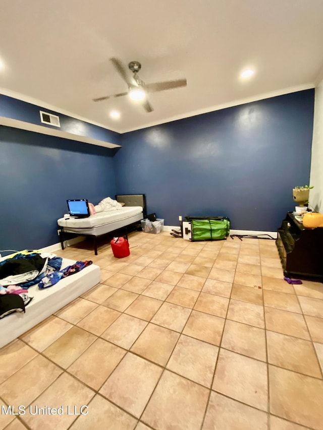 bedroom featuring visible vents, baseboards, and light tile patterned flooring