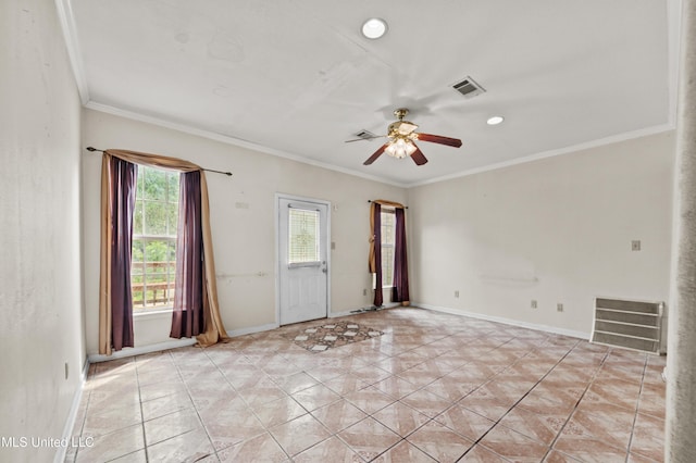 224 Clarence Ave, Pass Christian, MS 39571 - spare room featuring ornamental molding, ceiling fan, baseboards, and recessed lighting