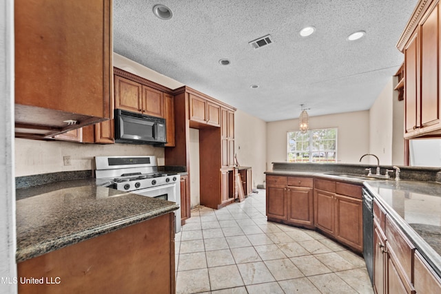 224 Clarence Ave, Pass Christian, MS 39571 - kitchen featuring black microwave, a sink, stainless steel gas stove, dishwashing machine, and a peninsula