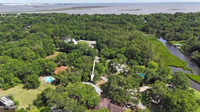 2508 Orrell Dr, Gautier, MS 39553 - aerial overview of property's location featuring a large body of water and a heavily wooded area