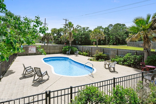 view of swimming pool featuring a patio area