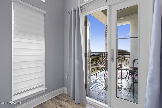 entryway with hardwood / wood-style floors