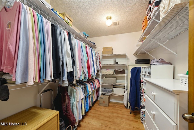 walk in closet featuring light hardwood / wood-style flooring