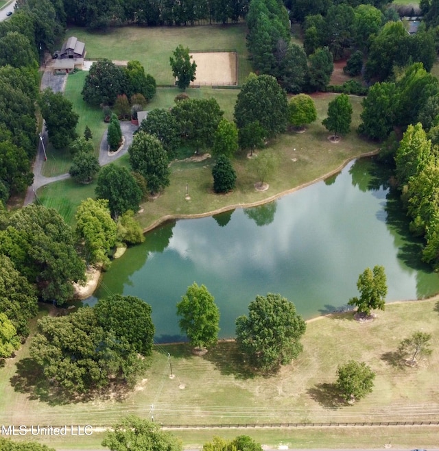 aerial view with a water view