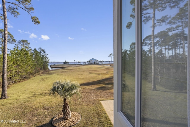 view of yard with a water view