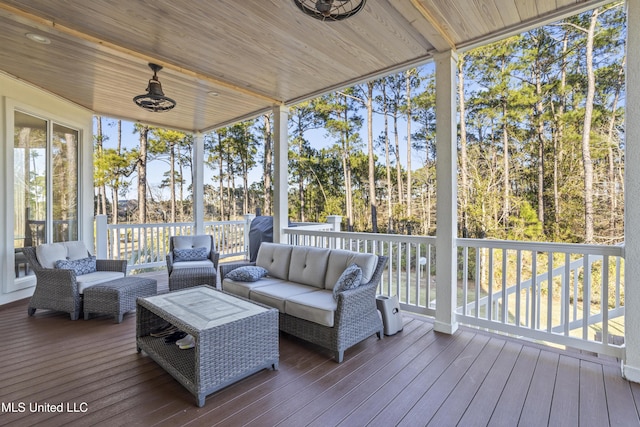 sunroom with wood ceiling