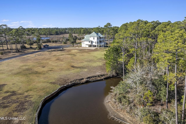 bird's eye view featuring a water view