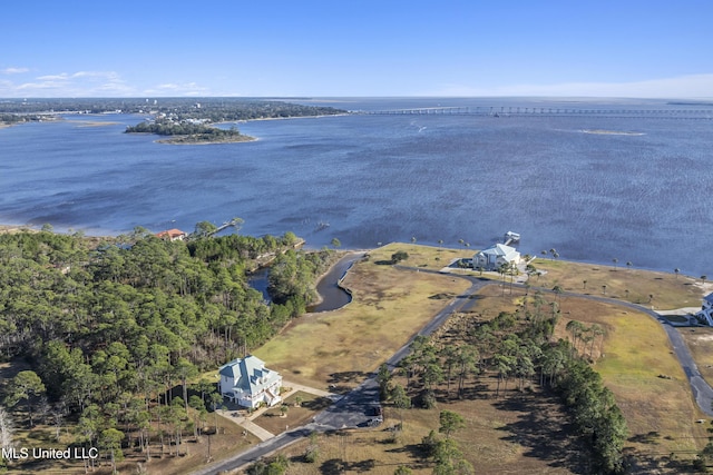 aerial view featuring a water view