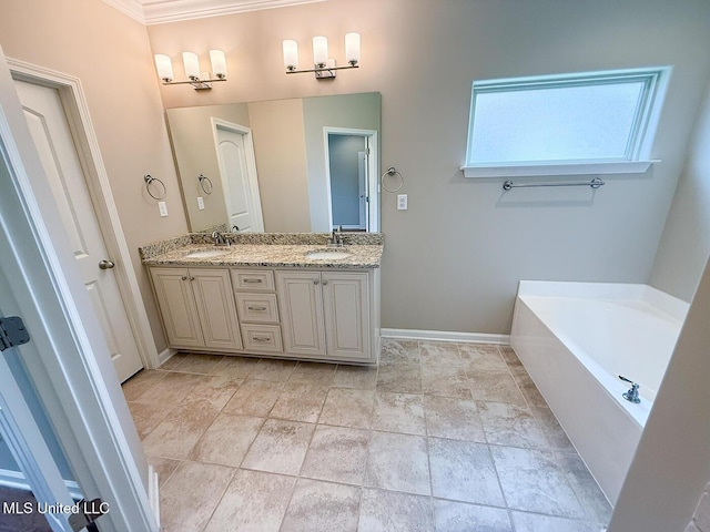 3041 Brambleberry Cv, Southaven, MS 38672 - full bathroom featuring double vanity, a garden tub, and crown molding