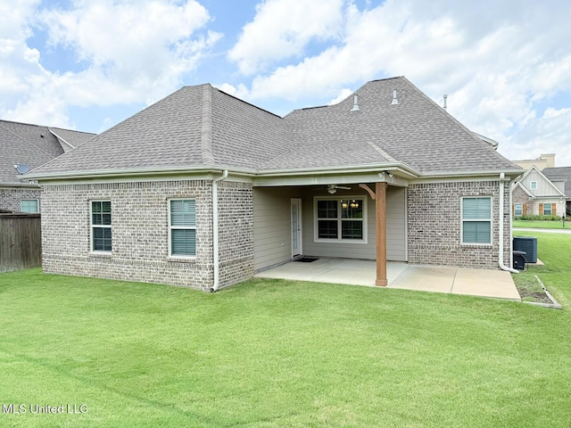 3041 Brambleberry Cv, Southaven, MS 38672 - rear view of property with brick siding, a shingled roof, a patio, and a ceiling fan