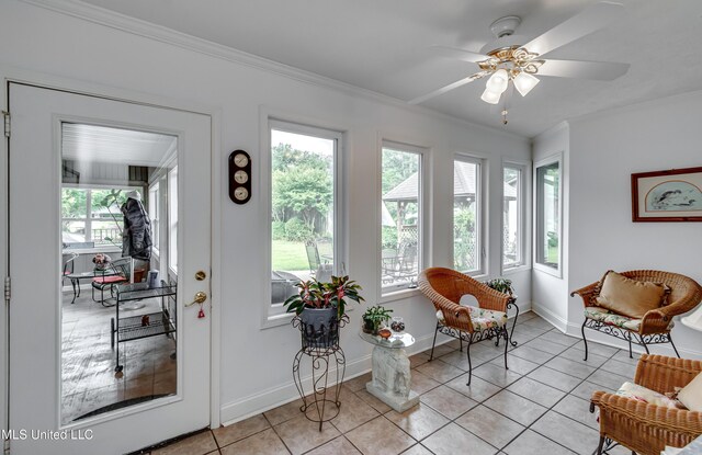 218 Harbor Ln, Brandon, MS 39047 - sunroom / solarium with crown molding, tile patterned flooring, and baseboards