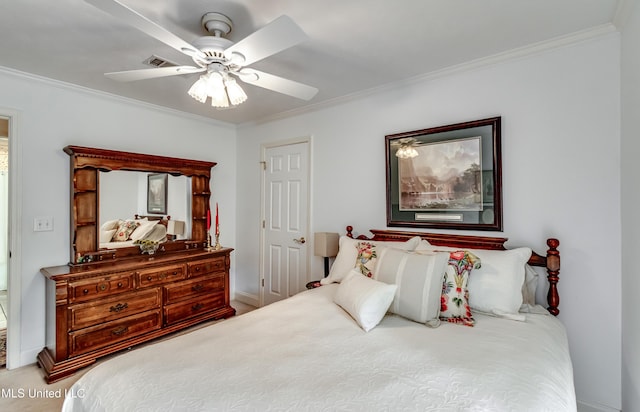 218 Harbor Ln, Brandon, MS 39047 - bedroom with ornamental molding, ceiling fan, baseboards, and carpet