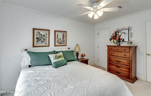 218 Harbor Ln, Brandon, MS 39047 - bedroom with crown molding, baseboards, carpet floors, and a ceiling fan