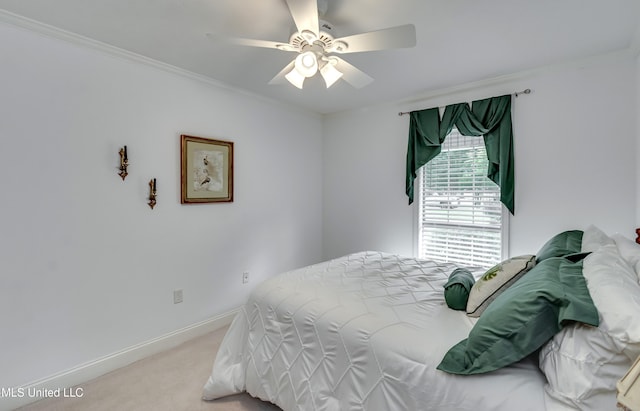 218 Harbor Ln, Brandon, MS 39047 - bedroom with carpet, ornamental molding, baseboards, and a ceiling fan