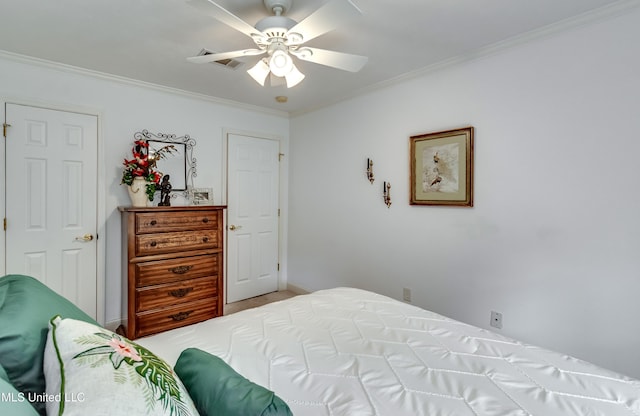 218 Harbor Ln, Brandon, MS 39047 - bedroom with crown molding, ceiling fan, and baseboards