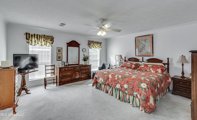 218 Harbor Ln, Brandon, MS 39047 - bedroom featuring carpet floors, multiple windows, crown molding, and a ceiling fan