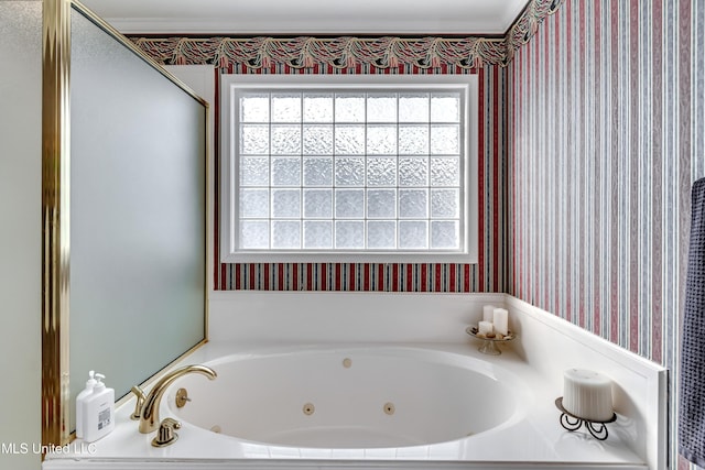 218 Harbor Ln, Brandon, MS 39047 - bathroom with wallpapered walls and a whirlpool tub