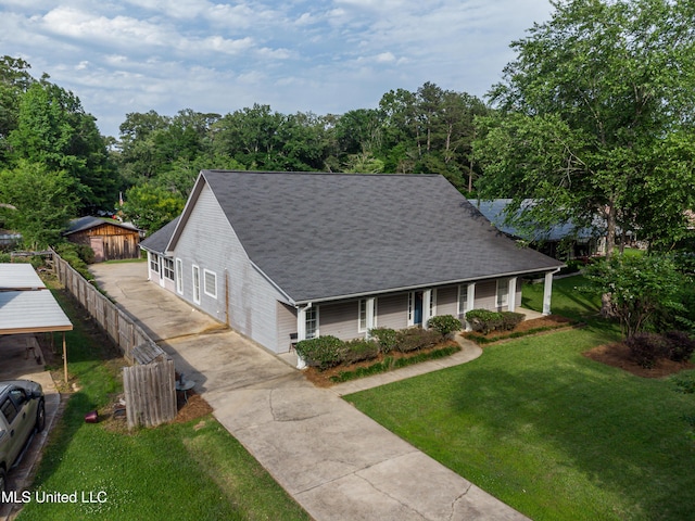 218 Harbor Ln, Brandon, MS 39047 - view of front of house featuring a front yard, driveway, a porch, and a shingled roof