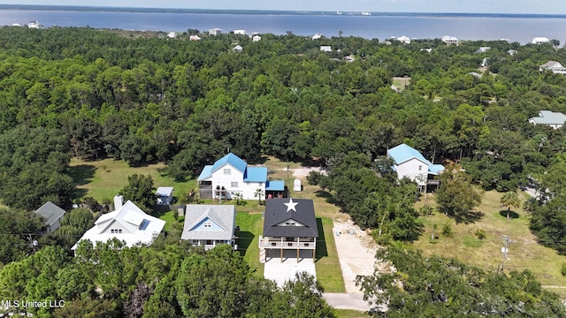 bird's eye view featuring a water view