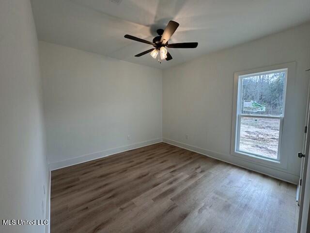 empty room featuring ceiling fan and wood-type flooring