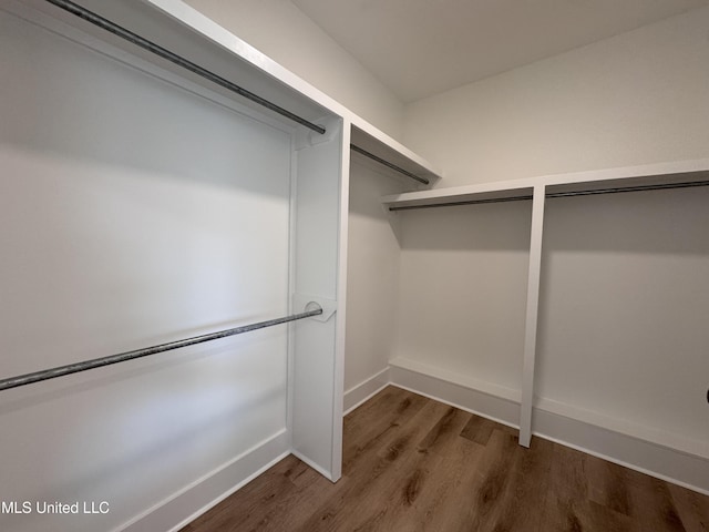 walk in closet with dark wood-type flooring