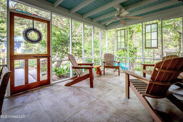 319 Washington Ave, Ocean Springs, MS 39564 - sunroom featuring ceiling fan and beam ceiling