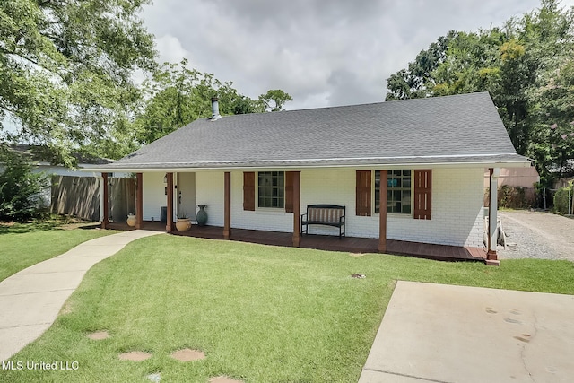 view of front of house featuring covered porch and a front lawn