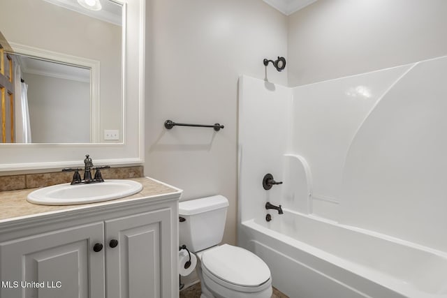 221 Penny Ln, Brandon, MS 39042 - full bathroom featuring toilet, vanity, ornamental molding, and shower / bath combination