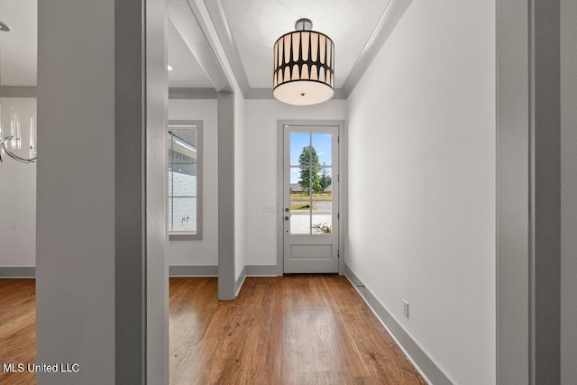 foyer entrance with hardwood / wood-style floors