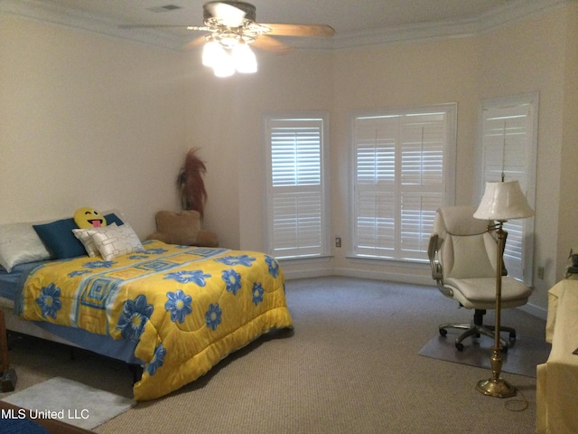 4343 Sharon Dr, Horn Lake, MS 38637 - carpeted bedroom featuring ornamental molding and a ceiling fan