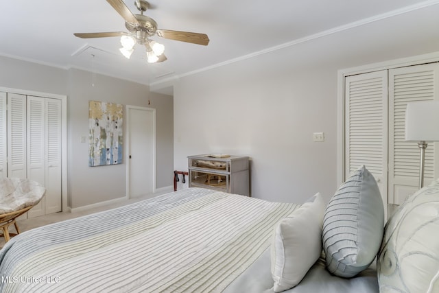 435 Christi Ln, Biloxi, MS 39531 - bedroom with attic access, a closet, ceiling fan, crown molding, and carpet flooring