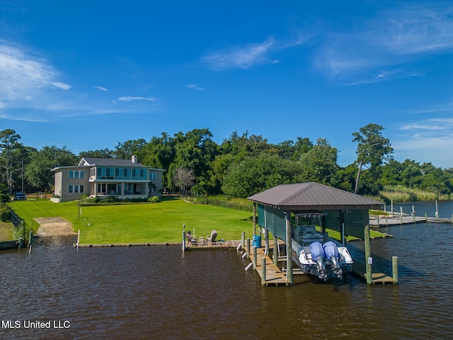 435 Christi Ln, Biloxi, MS 39531 - dock featuring a water view, boat lift, and a lawn