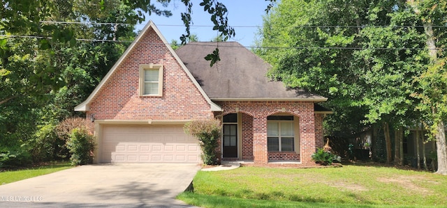 682 Hilo Way, Diamondhead, MS 39525 - view of front of property with concrete driveway, brick siding, a front lawn, and a shingled roof