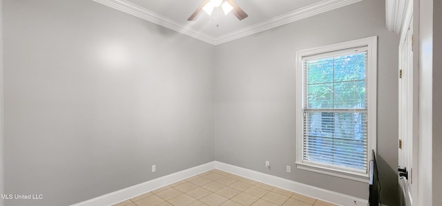 682 Hilo Way, Diamondhead, MS 39525 - empty room featuring crown molding, light tile patterned flooring, and ceiling fan